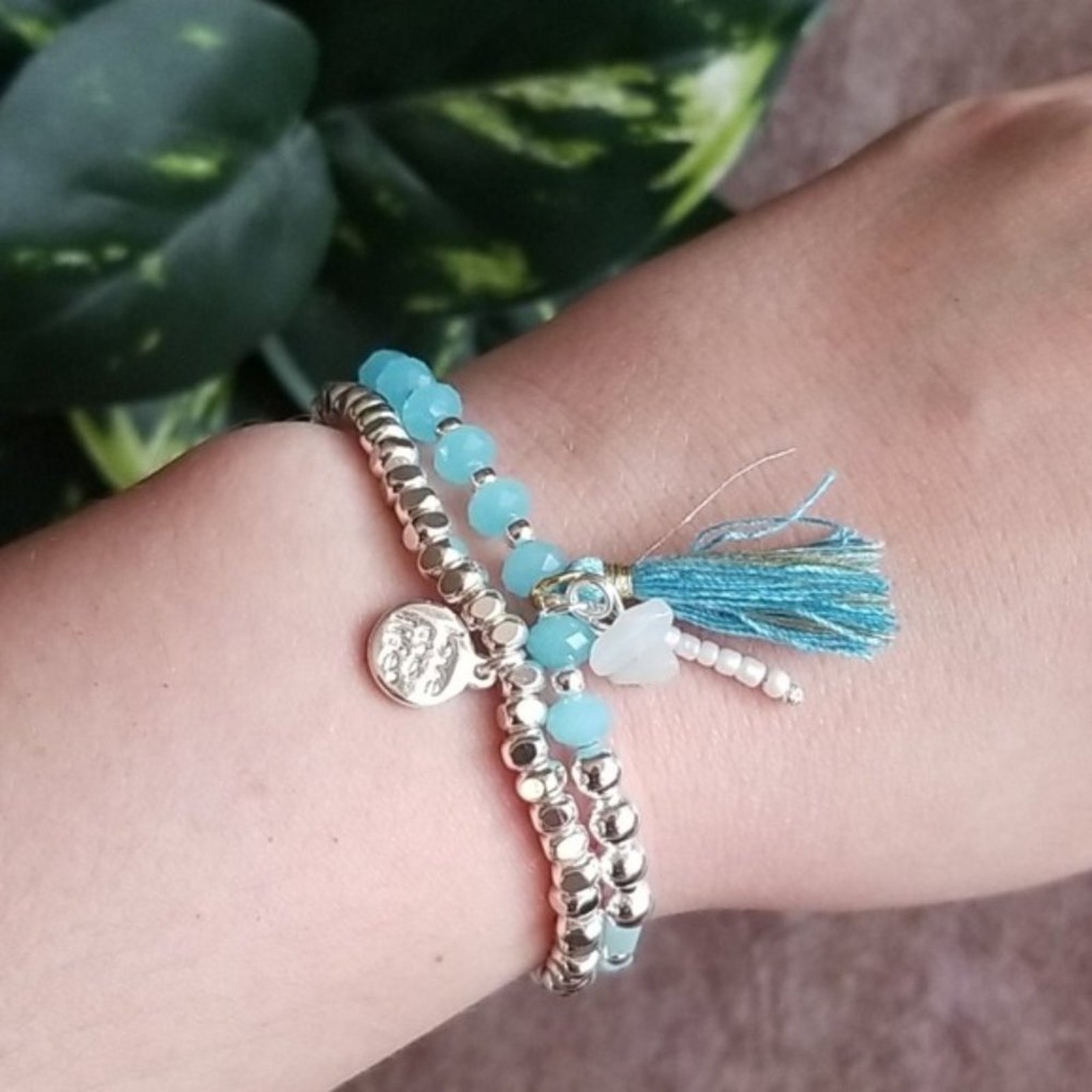 Love This Life Turquoise & Silver Bracelet Set New